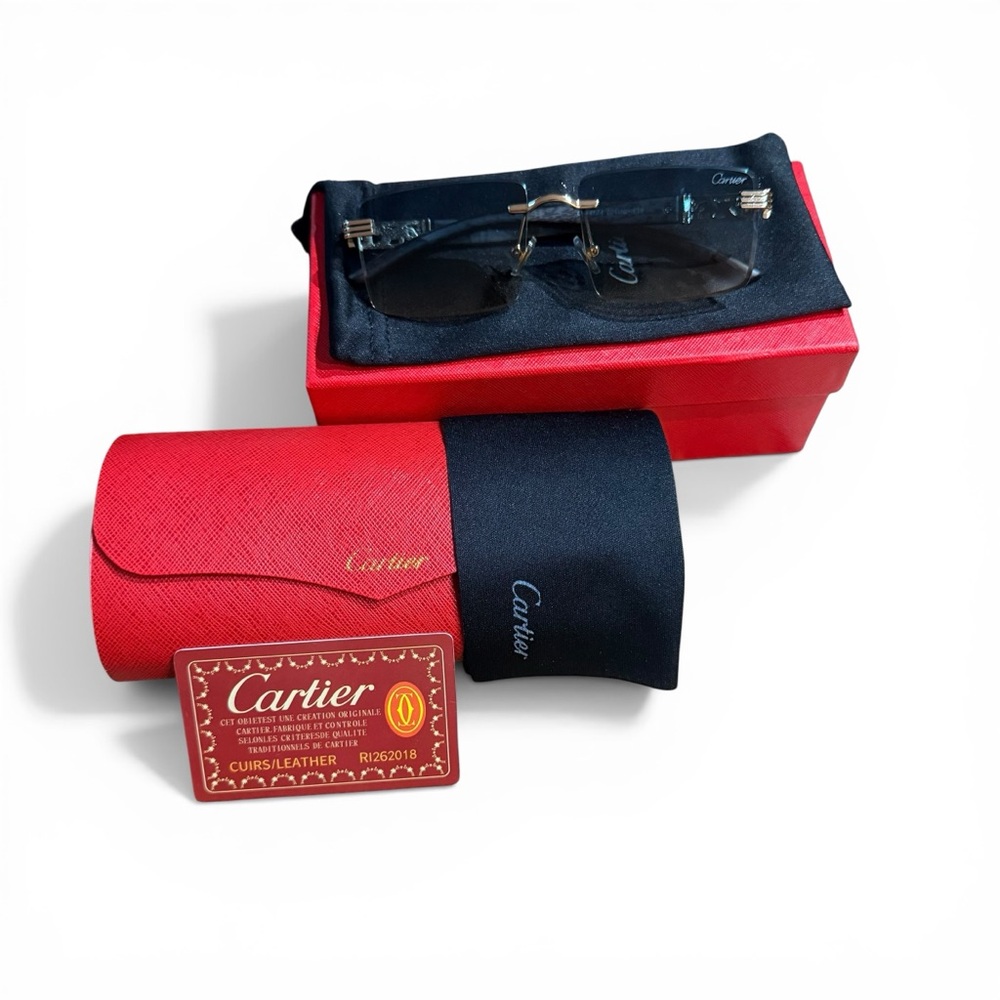 Cartier Sunglasses with Red Case and Black Pouch